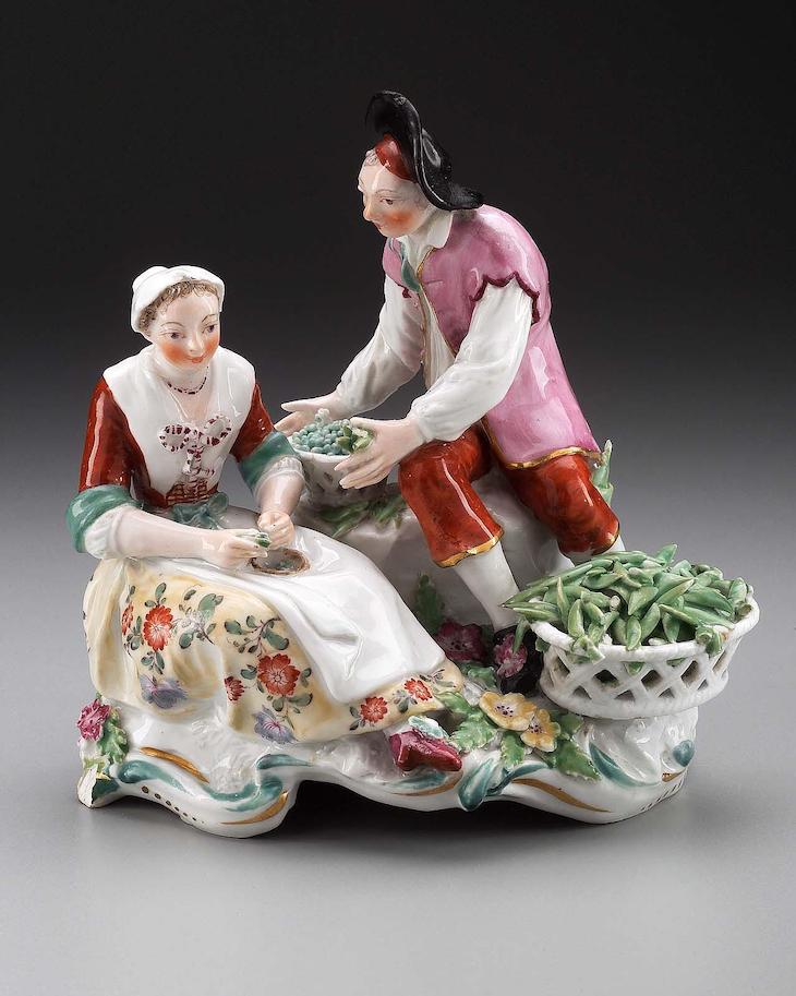 Boy and girl shelling peas (c. 1759–70), England, Chelsea.