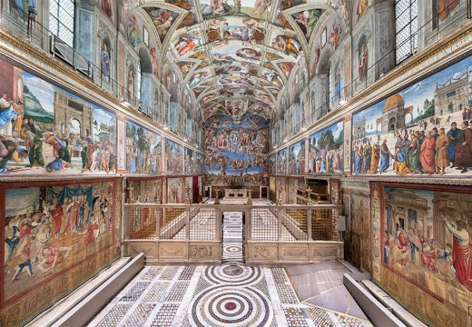 The Raphael tapestries hanging in the Sistine Chapel, Rome.