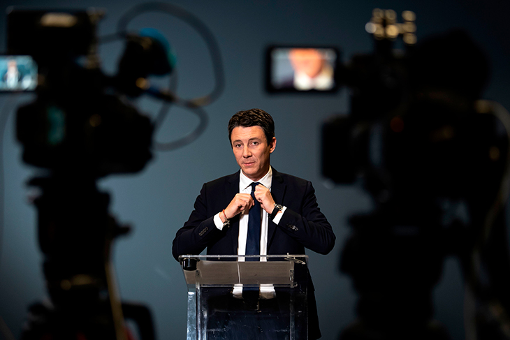 Former government spokesperson and La République en Marche (LREM) candidate for the upcoming Paris 2020 mayoral election Benjamin Griveaux is pictured as he announces his withdrawal from the mayoral campaign at AFP headquarters in Paris on February 14, 2020. Photo by LIONEL BONAVENTURE/AFP via Getty Images