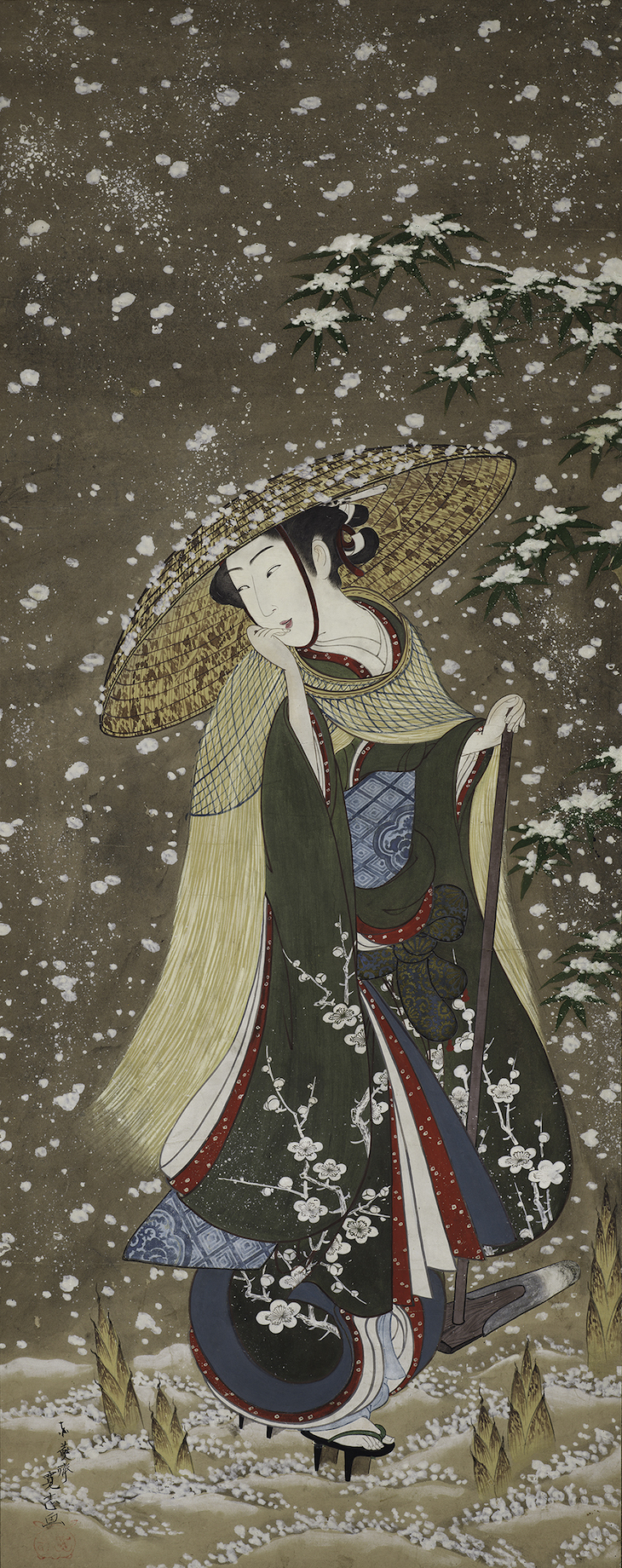 Harvesting Bamboo Shoots in Winter (c. mid-1760s), Tōensai Kanshi.