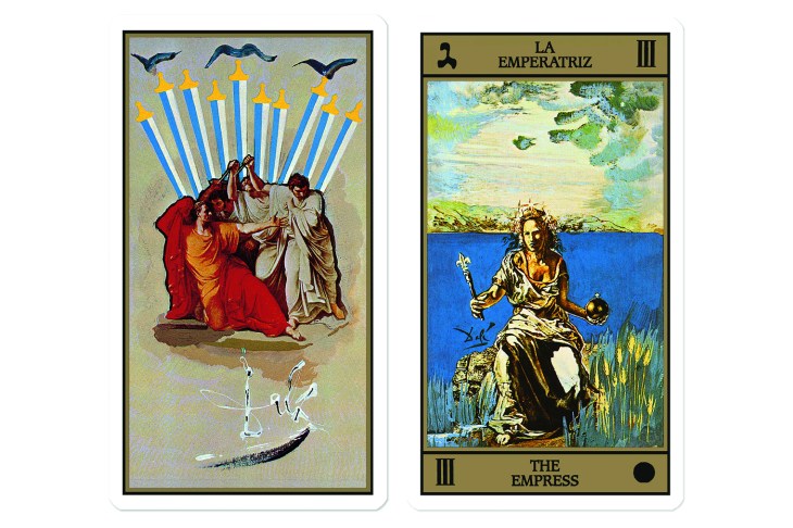 Two of a deck of 78 tarot cards designed by Salvador Dalí and originally published in 1983–84.