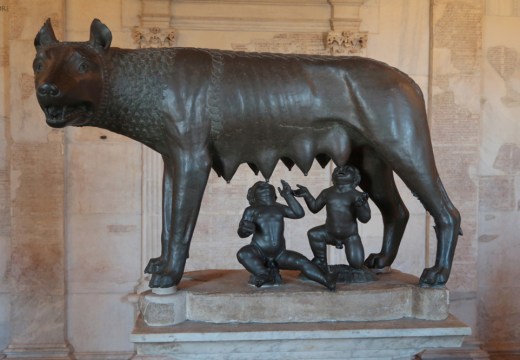 Sculpture of Romulus and Remus suckling at a she-wolf in the Musei Capitolini. Photo by Sean Gallup/Getty Images