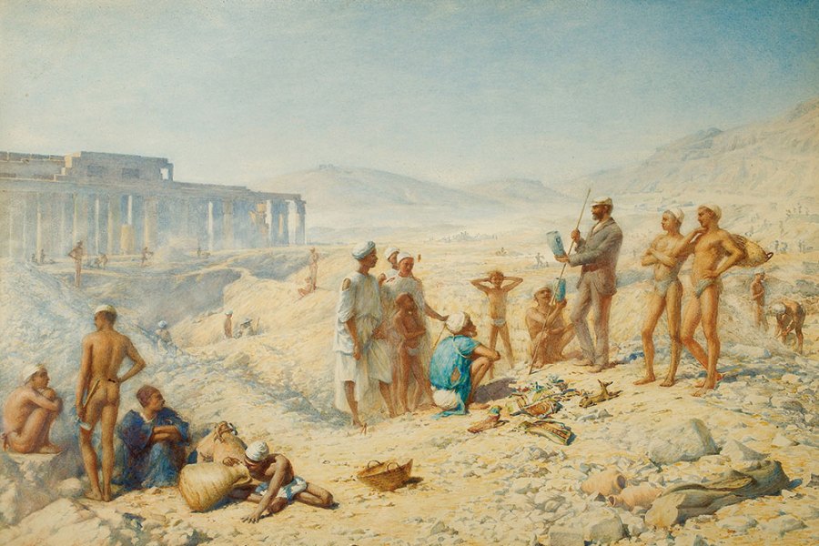 Flinders Petrie Admiring a Find, the Ramesseum, Western Thebes (1895), Henry Wallis. Courtesy University College London Art Museum