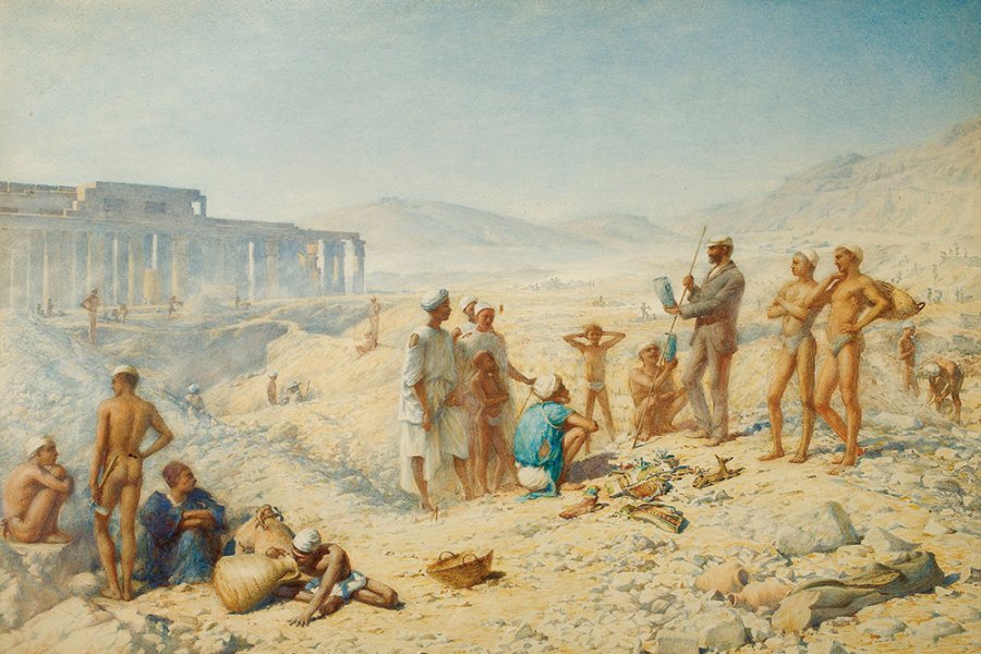 Flinders Petrie Admiring a Find, the Ramesseum, Western Thebes (1895), Henry Wallis. Courtesy University College London Art Museum