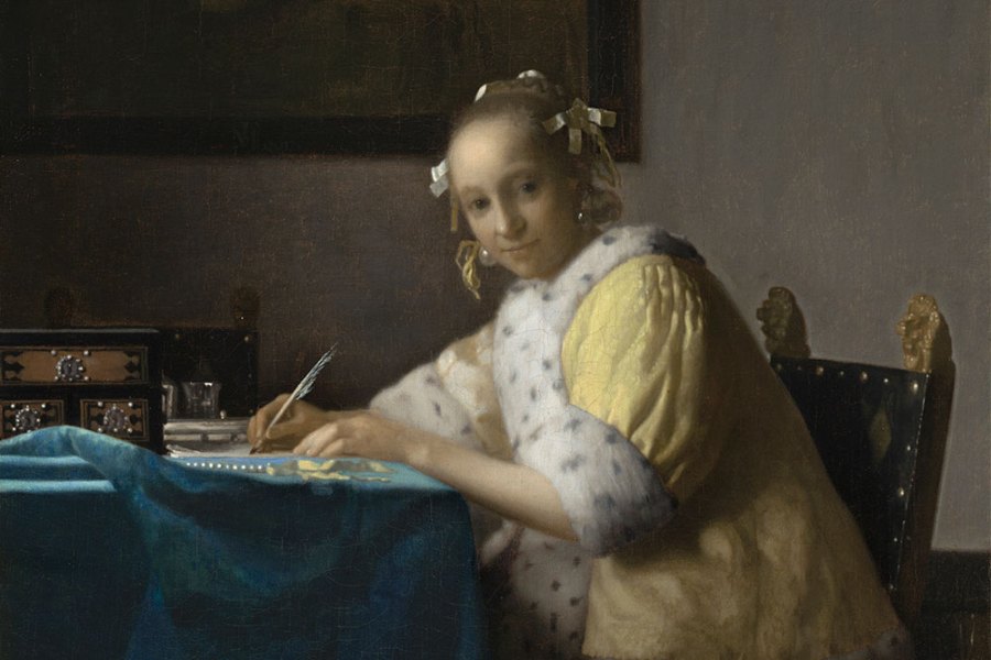 A Lady Writing (detail; c. 1665), Johannes Vermeer. National Gallery of Art, Washington, D.C.