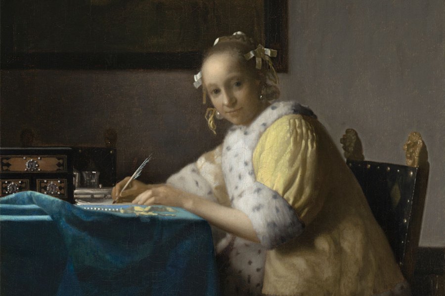 A Lady Writing (detail; c. 1665), Johannes Vermeer. National Gallery of Art, Washington, D.C.