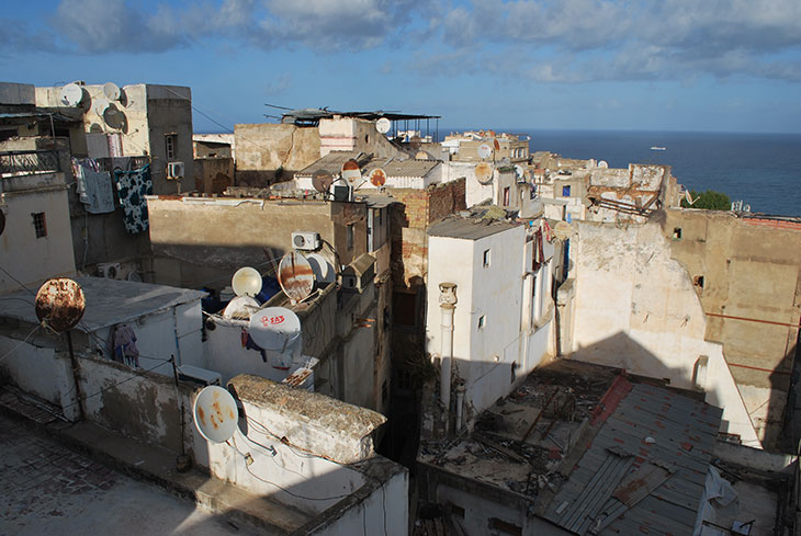 View of houses in the Casbah from the roof of the house of Khaled Mahiout, January 2020. Photo: Layli Faroudi