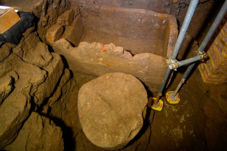 An ancient tomb said to belong to Rome's founder Romulus is pictured on February 21, 2020 at the Curia-Comitium in the Roman Forum of Rome, during its presentation to the media.