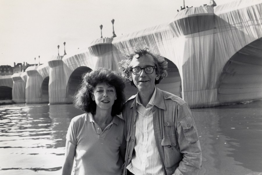 Christo and Jeanne-Claude at The Pont Neuf Wrapped (1975–85) in 1985.