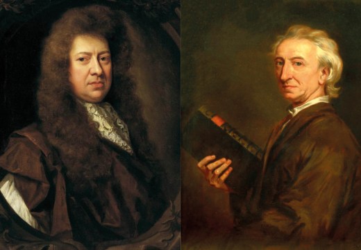 Right: portrait of Samuel Pepys (detail) (1689), Godfrey Kneller, National Maritime Museum, London. Wikimedia Commons (public domain); right: portrait of John Evelyn (detail) (n.d.), studio of Godfrey Kneller. Private collection. Wikimedia Commons (public domain)