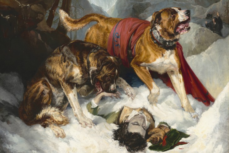 Alpine Mastiffs Reanimating a Distressed Traveler (detail; 1820), Edwin Landseer.