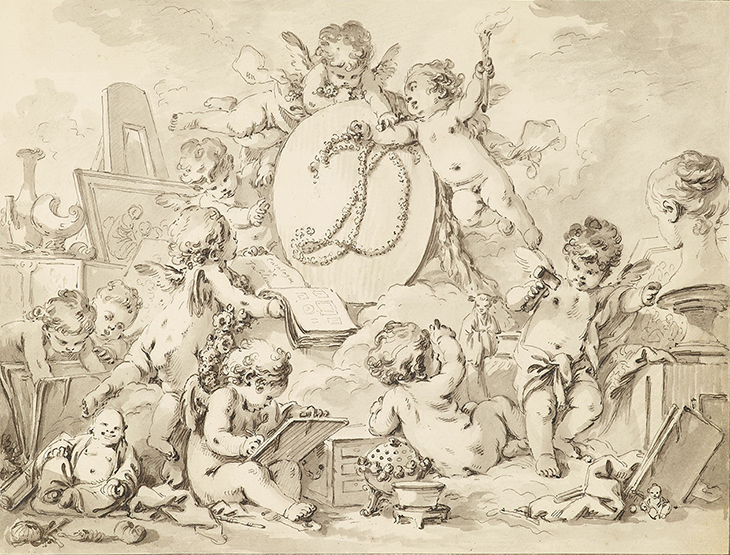 Detail of frontispiece of the Catalogue des Tableaux de Mr Julienne (c. 1756), Jean-Baptiste-François de Montullé. Morgan Library & Museum, New York