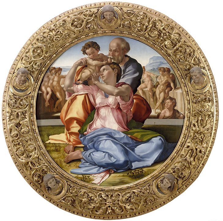 Holy Family , known as the Doni Tondo (1505–06), Michelangelo Buonarroti. Uffizi Galleries, Florence