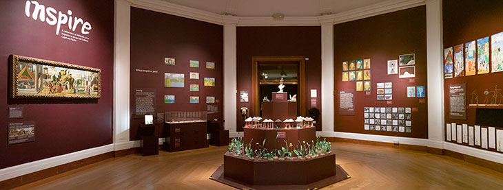 Installation view of ‘Inspire2020’ in the Octagon Gallery, Fitzwilliam Museum, Cambridge (10 December 2019–22 March 2020).
