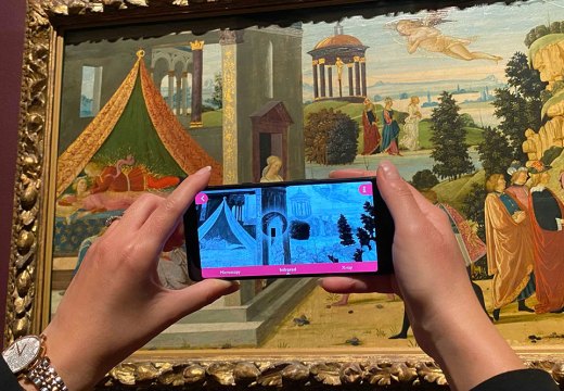 ‘Ways of Seeing’ app in use before Jacopo del Sellaio’s painting in the Octagon Gallery at the Fitzwilliam Museum, Cambridge