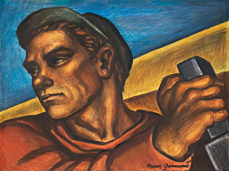 Construction Worker (study for Blueprint for Living, a Federal Art Project mural, Red Hook Community Building, Brooklyn, NY) (1940), Marion Greenwood. Frances Lehman Loeb Art Center, Vassar College, Poughkeepsie.