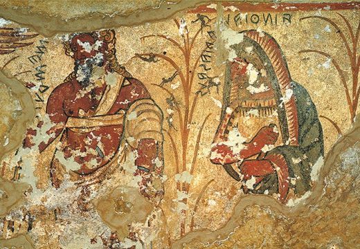 Nekyia scene (detail of the ghosts of Agamemnon and Tiresias), 325–300 BC, Tomb of Orcus II, Tarquinia.