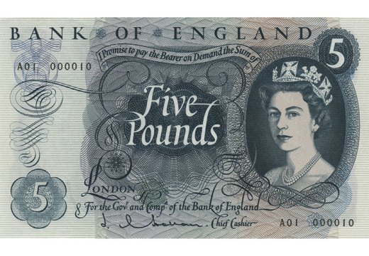 £5 banknote, designed by Reynolds Stone in 1963