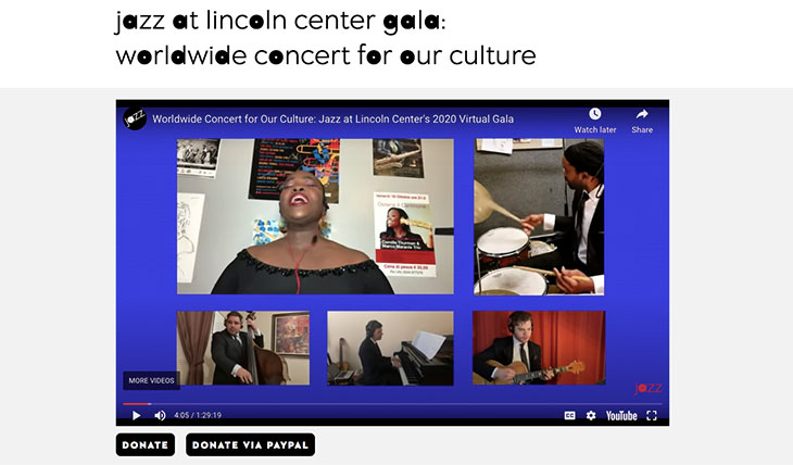Screenshot of the 2020 Jazz at Lincoln Center Gala: Worldwide Concert for our Culture
