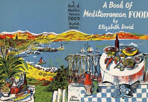 Wrap-around dust jacket designed by John Minton for Elizabeth David’s A Book of Mediterranean Food (1950)