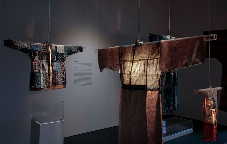 Installation view of ‘Boro Textiles: Sustainable Aesthetics’ at Japan Society Gallery, New York, 2020.