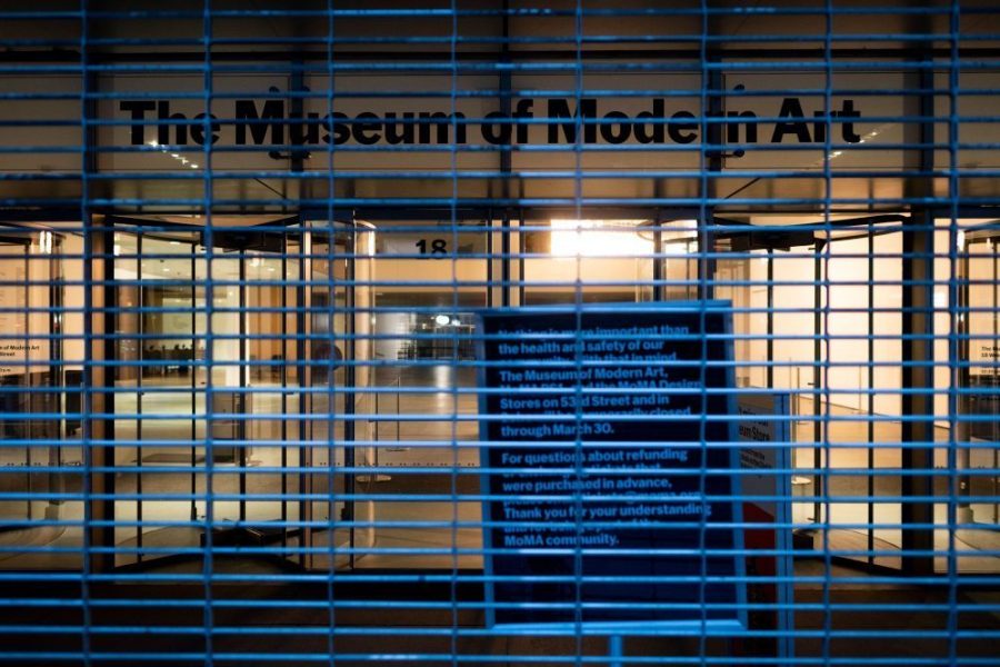 The closed Museum of Modern Art on March 17, 2020 in New York Citydistancing. (Photo by Johannes EISELE / AFP) (Photo by JOHANNES EISELE/AFP via Getty Images)