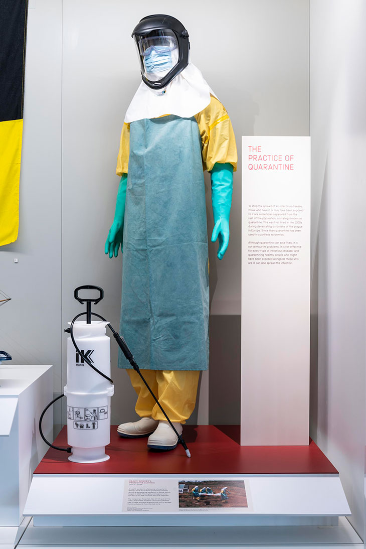 A health worker’s protective clothing, on view in the Science Museum’s medicine galleries.