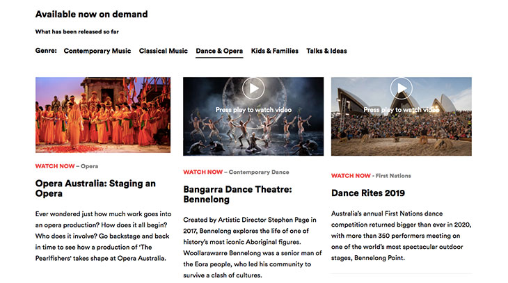 Screenshot of the Sydney Opera House Digital Season webpage