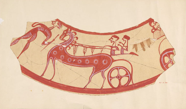 Drawing of a clay vase from Chamber Tomb 518, Mycenae (1920–23), unsigned.