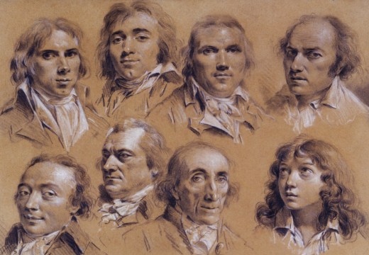 Sixteen heads of men (detail; 18th century), Louis-Léopold Boilly