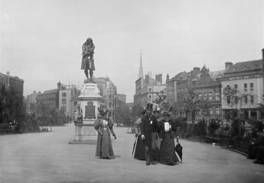 The statue of Edward Colston in Bristol, photographed in c. 1895–1900.