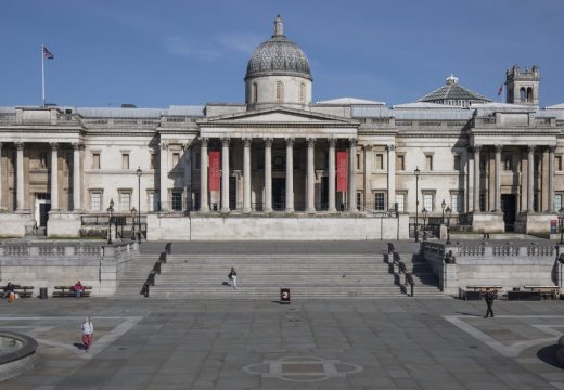 The National Gallery, closed and an empty Trafalgar Square on 24 March 2020. Photo by Dan Kitwood/Getty Images