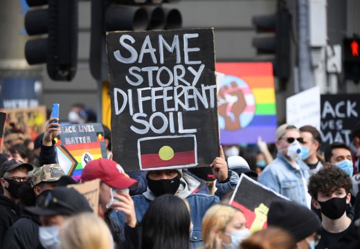 Protesters at a Black Lives Matter rally in Melbourne in June 2020. A number of issues have been raised at recent protests, including the destruction of heritage like the Juukan Gorge sites, the number of Indigenous people who have died in custody over the past three decades, and Australia’s colonial history.