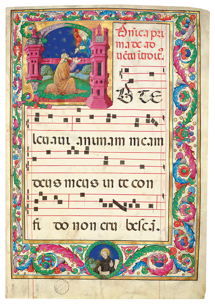 Leaf from a set of eight choir books, (1470s–80s), San Sisto, Piacenza. Christie’s London, £657,250 (for the set)