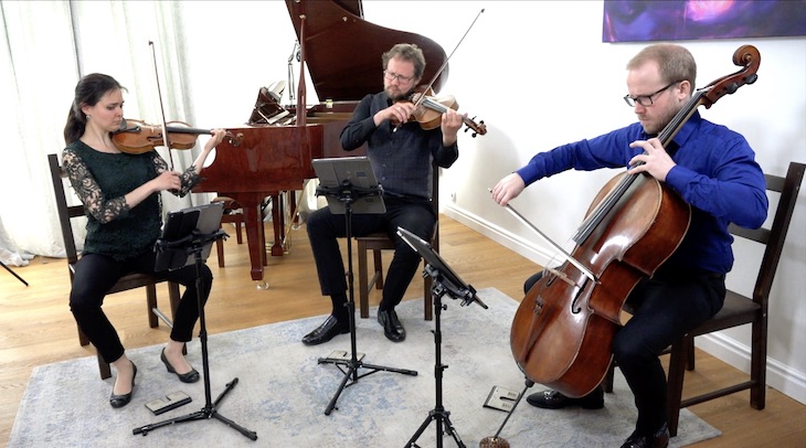 The Ysaÿe Trio performing Bach’s Golbergs Variations (film still).