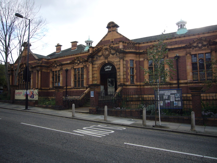 The Carnegie Library in Herne Hill, London, designed by Wakeford and Sons and opened in 1906. It was funded by a grant from Andrew Carnegie.