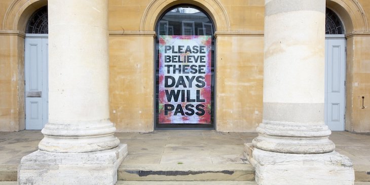 Poster by Mark Titchner installed in the window of the Zabludowicz Collection, London