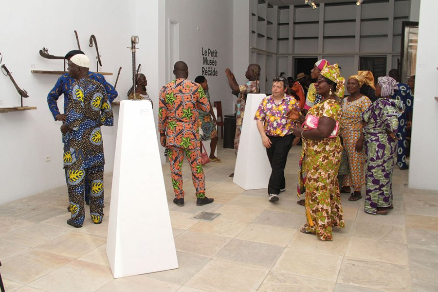 Visitors to the Petit Musée de la Récade inside the Centre for Arts and Culture in Cotonou, Benin, on 17 January 2020.