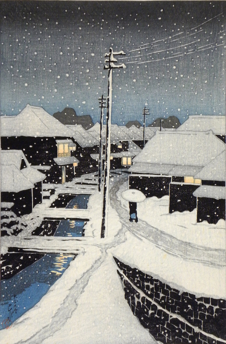 Evening of snow at Terajima (1920), Hasui Kawase.
