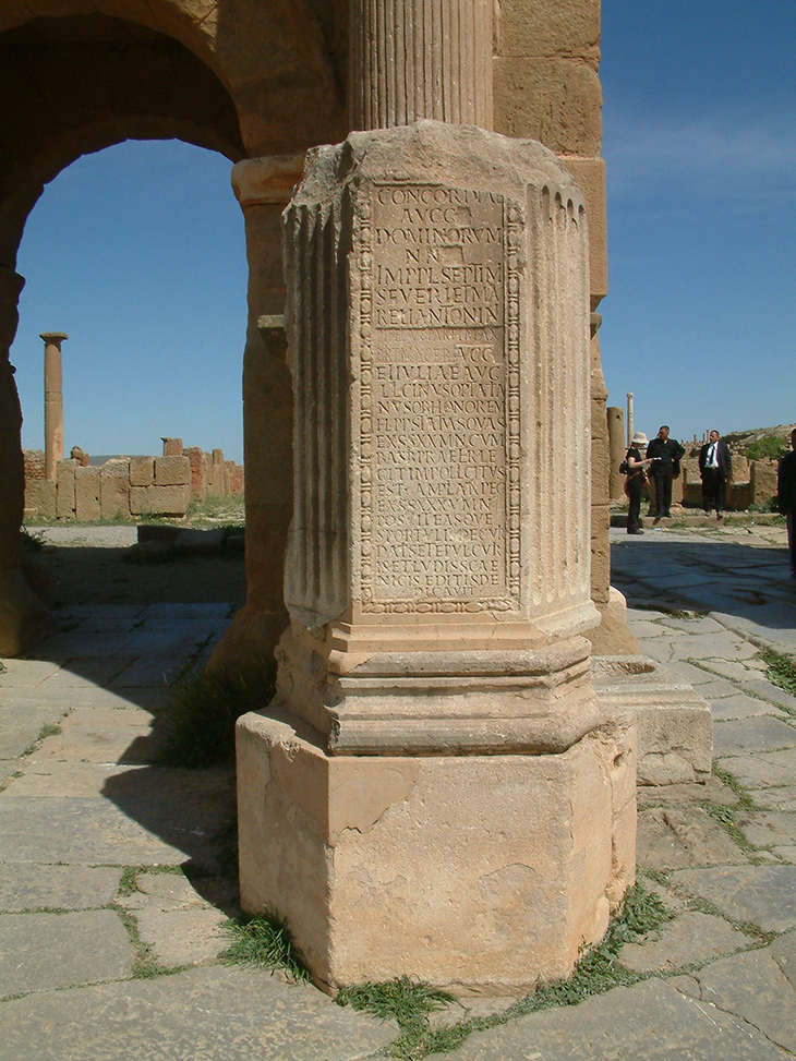 Inscription with amended text on the Arch of Trajan in Timgad, Algeria. Photo: Matthew Nicholls