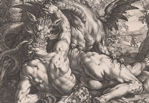 The Dragon Devouring the Companions of Cadmus (detail; 1588), Hendrick Goltzius.