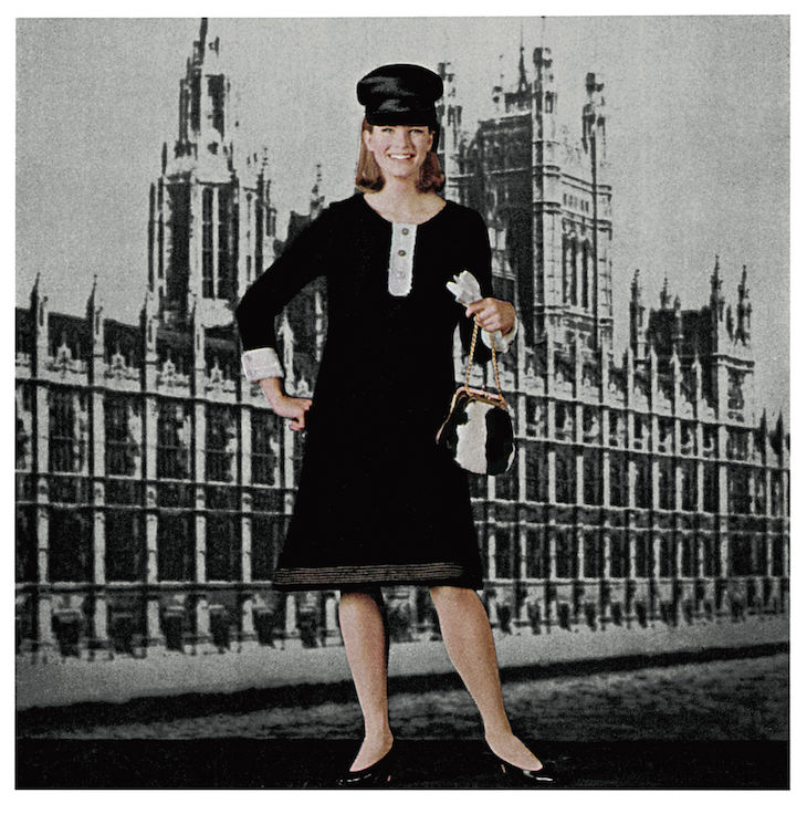 Model wearing Mary Quant’s Pattern No. 3288, set against the Houses of Parliament (1964), John Walcott