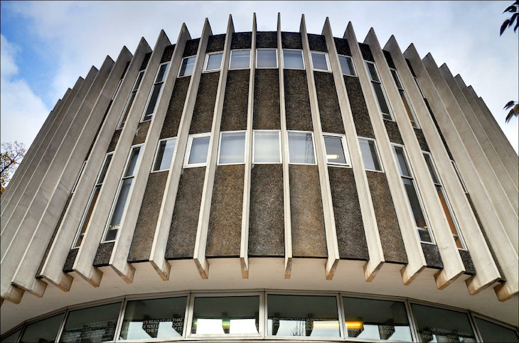 Swiss Cottage Library, London, designed by Sir Basil Spence, Bonnington and Collins in 1964.