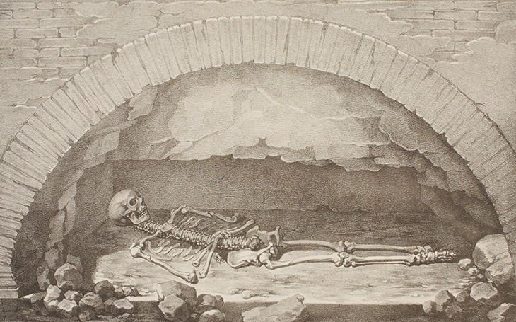 Raphael’s Skeleton at the Opening of his Tomb (c. 1833), Giambattista Borani, after a drawing by Vincenzo Camuccini. Thorvaldsens Museum, Copenhagen