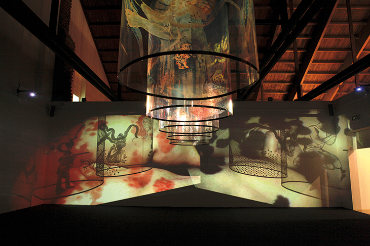 In Search of Vanished Blood (2012), Nalini Malani. Installation view at the Castello di Rivoli in 2018. Burger Collection, Hong Kong.