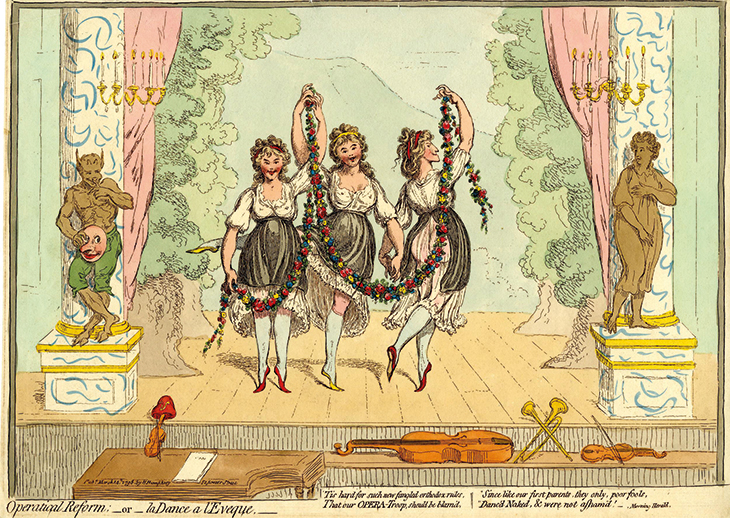 Operatical Reform; – or – la Dance à l’Eveque (1798), James Gillray. British Museum, London