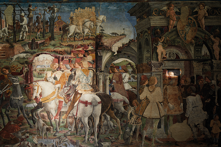 March on the east wall of the Salone dei Mesi in the Palazzo Schifanoia, Ferrara (with details accented).