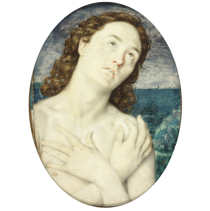 Unknown Melancholy Young Man, c. 1595–1610, Isaac Oliver. The Portland Collection, Harley Gallery, Welbeck Estate, Nottinghamshire.