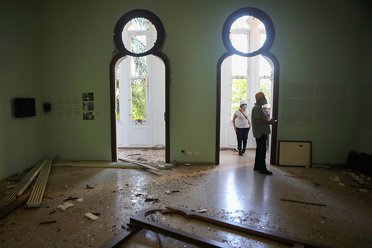 Staff inspect the damage at the Sursock Museum in Beirut on on 5 August 2020, a day after a blast in a warehouse in the port of the Lebanese capital sowed devastation across entire city neighbourhoods, killing more than 100 people, wounding thousands. Photo by Patrick Baz/AFP via Getty Images