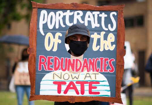 Demonstrators protest outside Tate Modern over proposed job losses on 27 July, 2020.